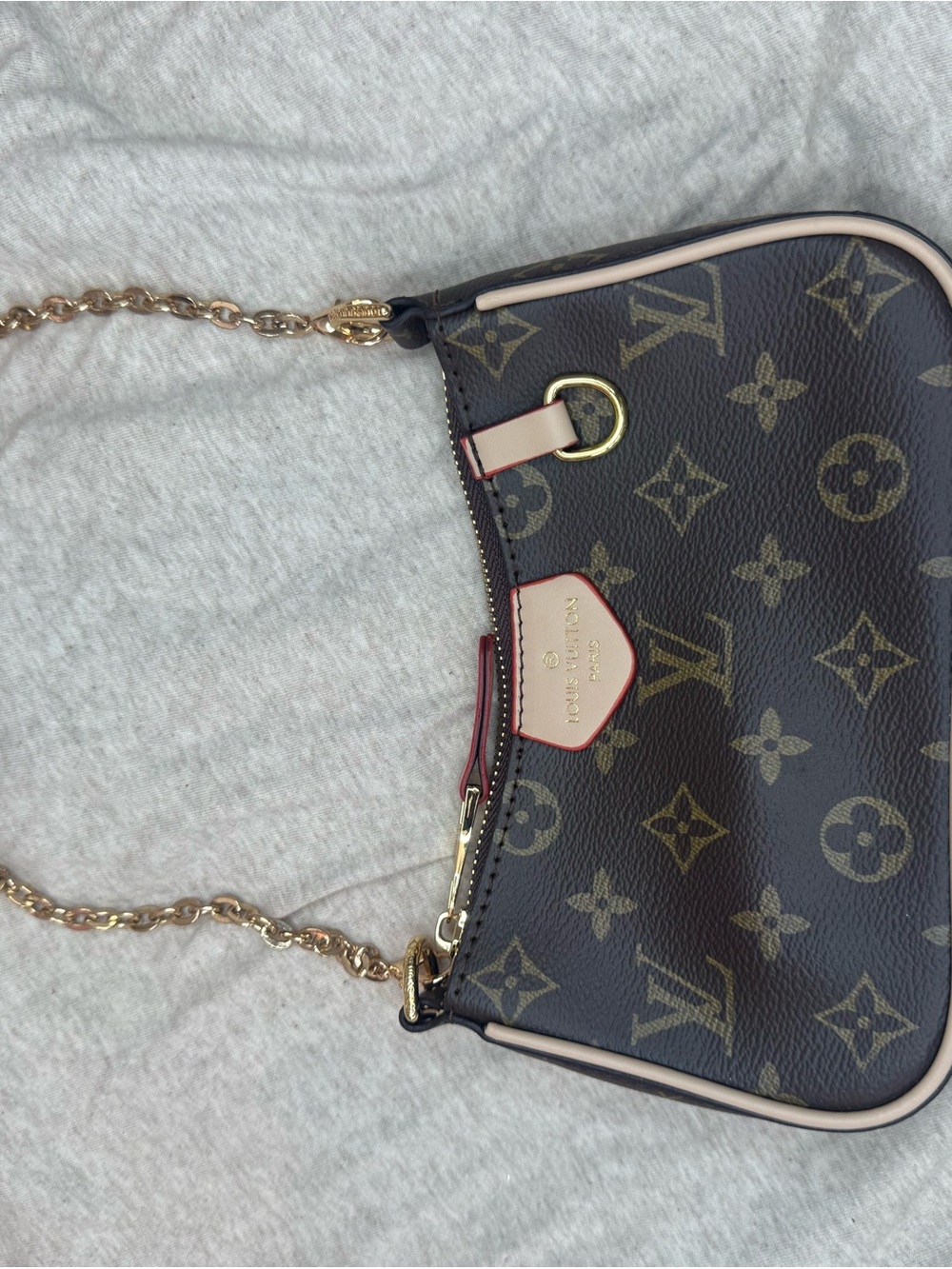 Louis Vuitton Monogram Canvas Crossbody with Gold Chain and Cream Trim